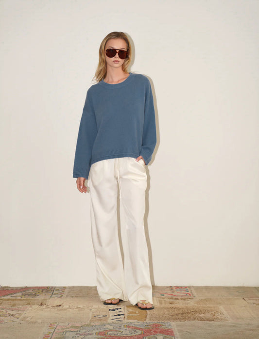 Alston Boyfriend Cashmere Crewneck - Smoky Blue