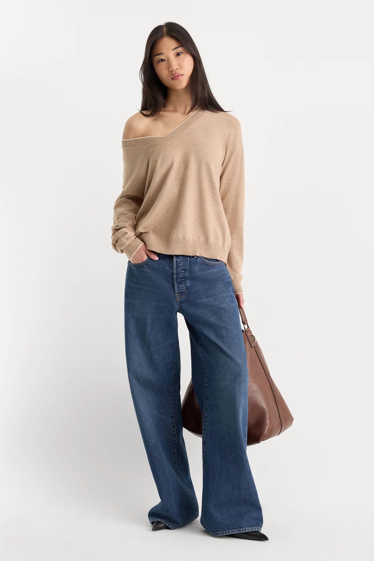 The Cozy V Neck Sweater - Dune Mist