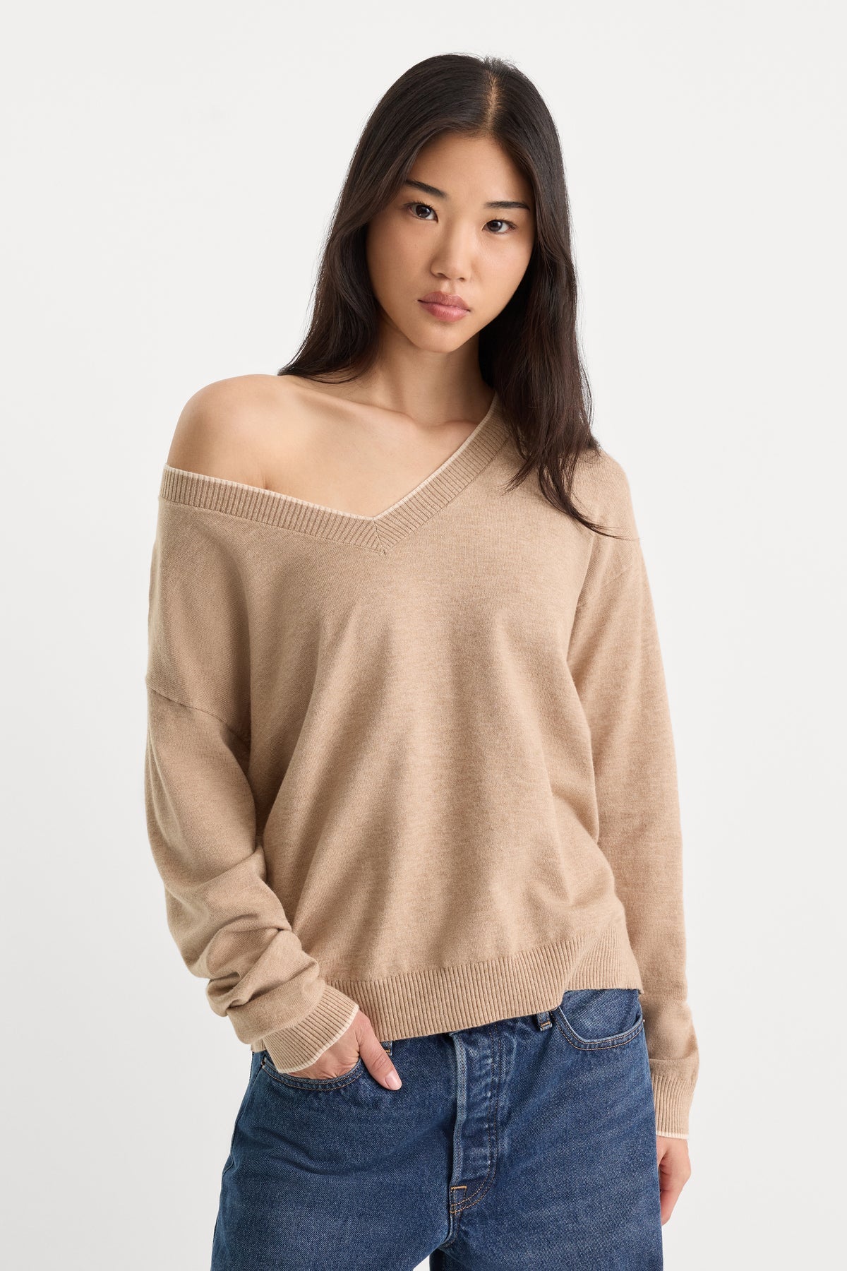 The Cozy V Neck Sweater - Dune Mist