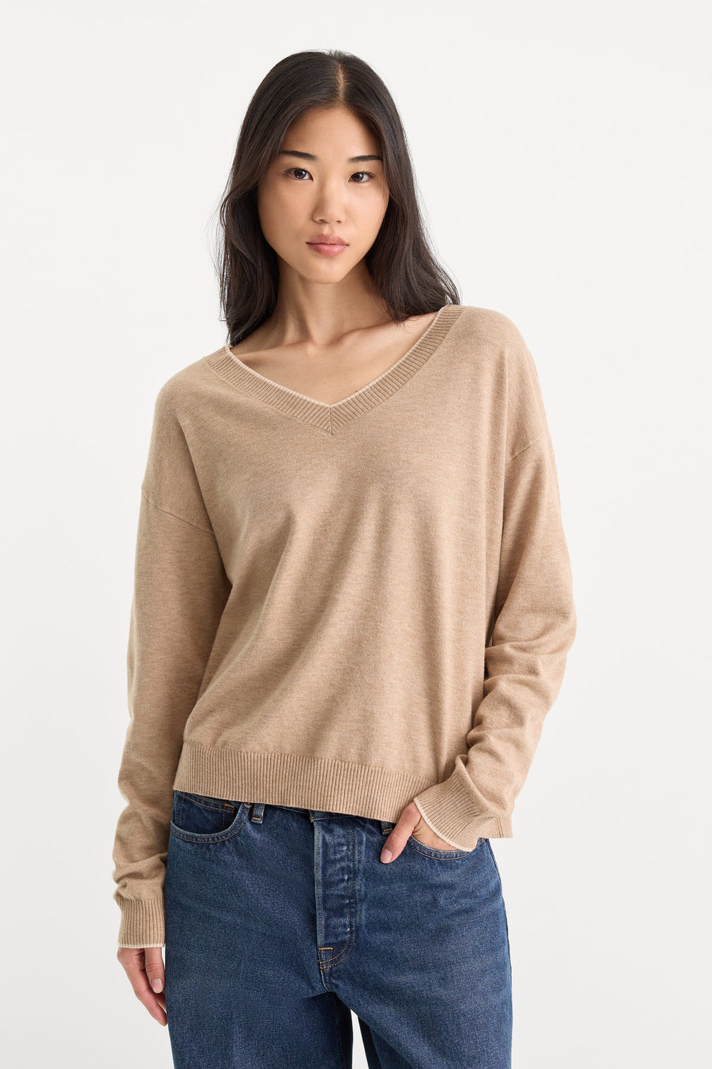 The Cozy V Neck Sweater - Dune Mist