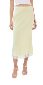 Miranda Lace Silk Skirt - Pale Citron