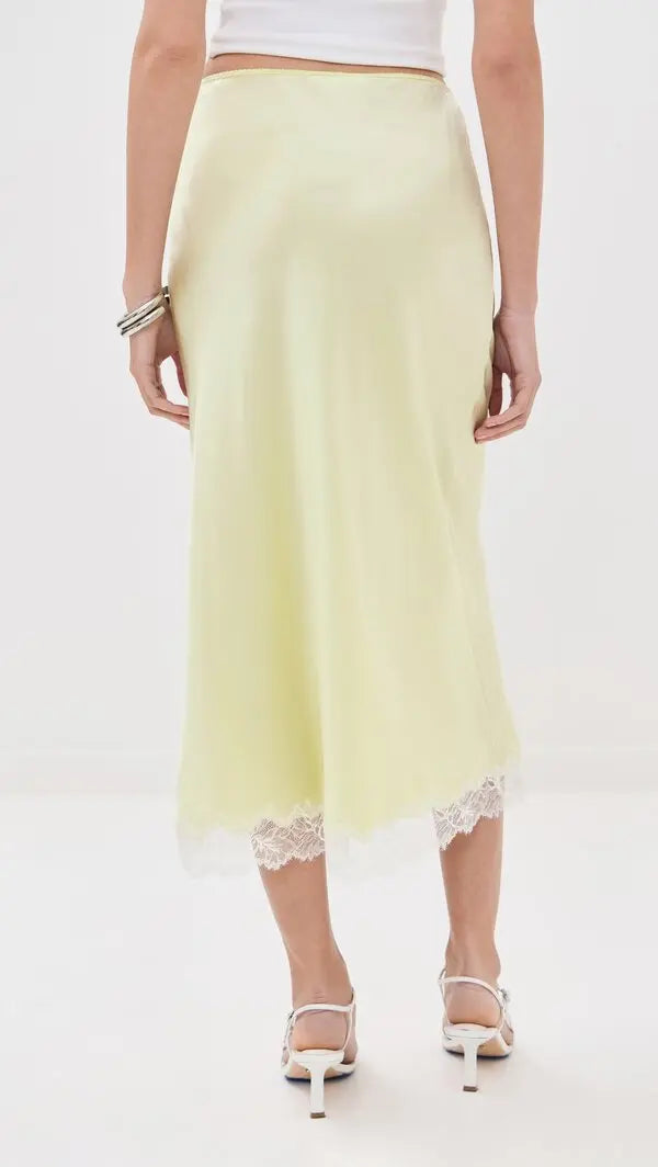 Miranda Lace Silk Skirt - Pale Citron