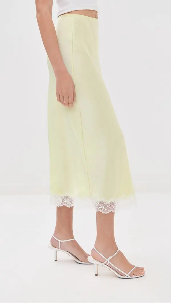 Miranda Lace Silk Skirt - Pale Citron