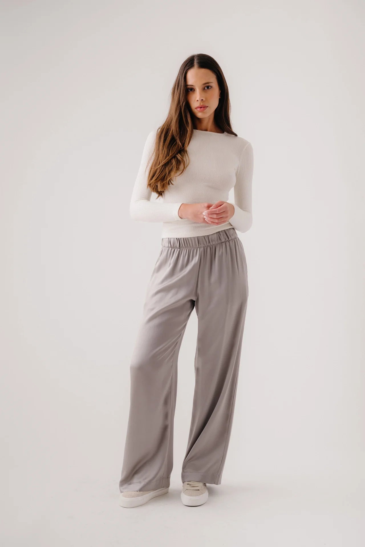 Brynn Pull On Silk Pant - Foggy