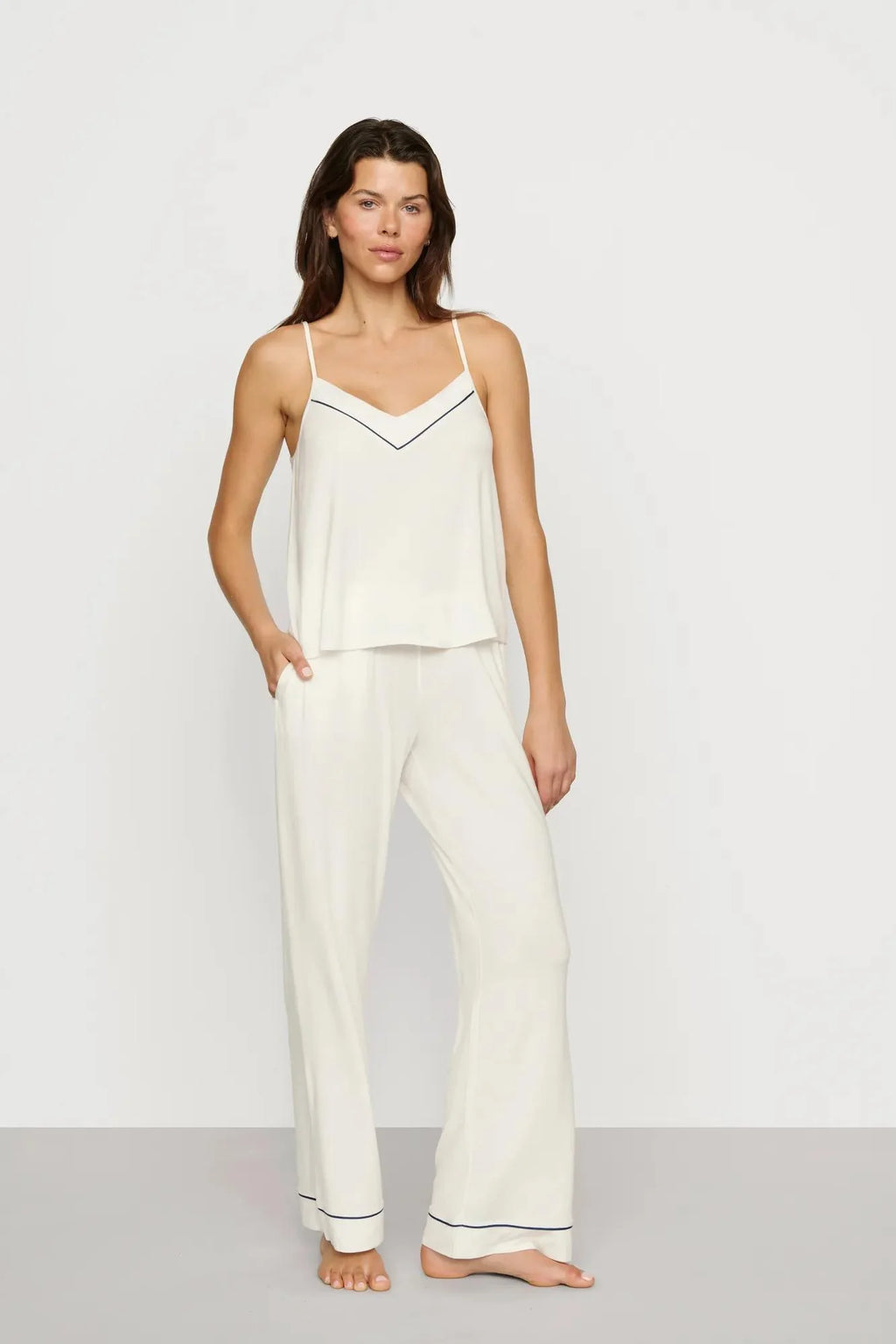 Gisele V Neck PJ - Ivory/Navy