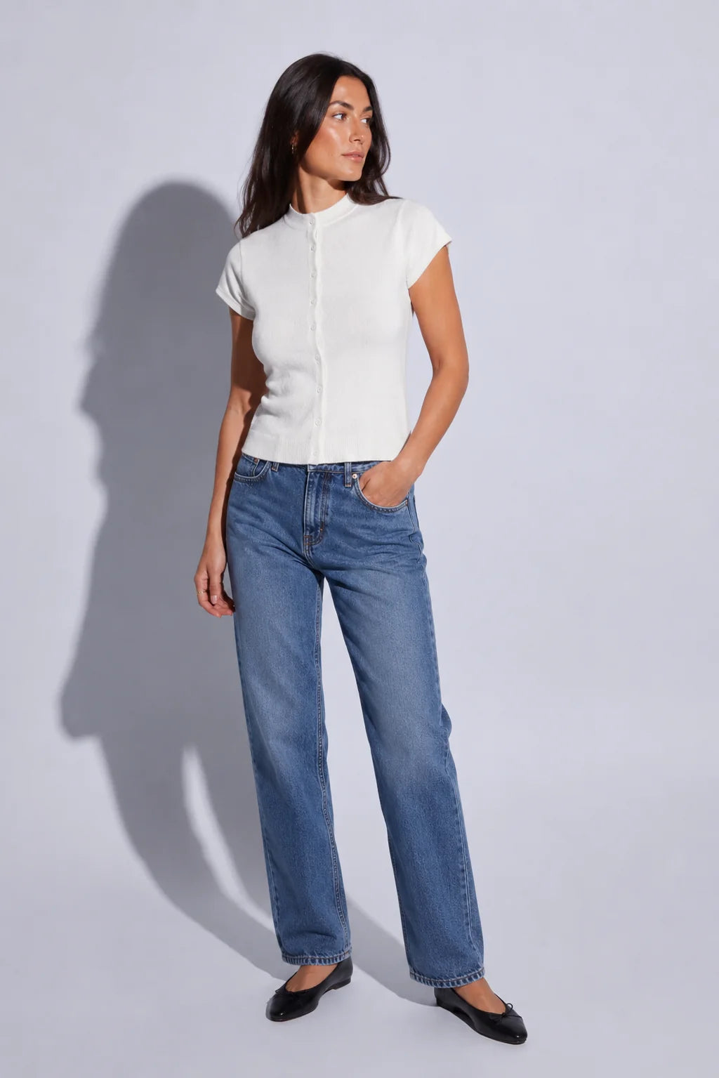 Avoriaz Fitted Button Tee - Organic White