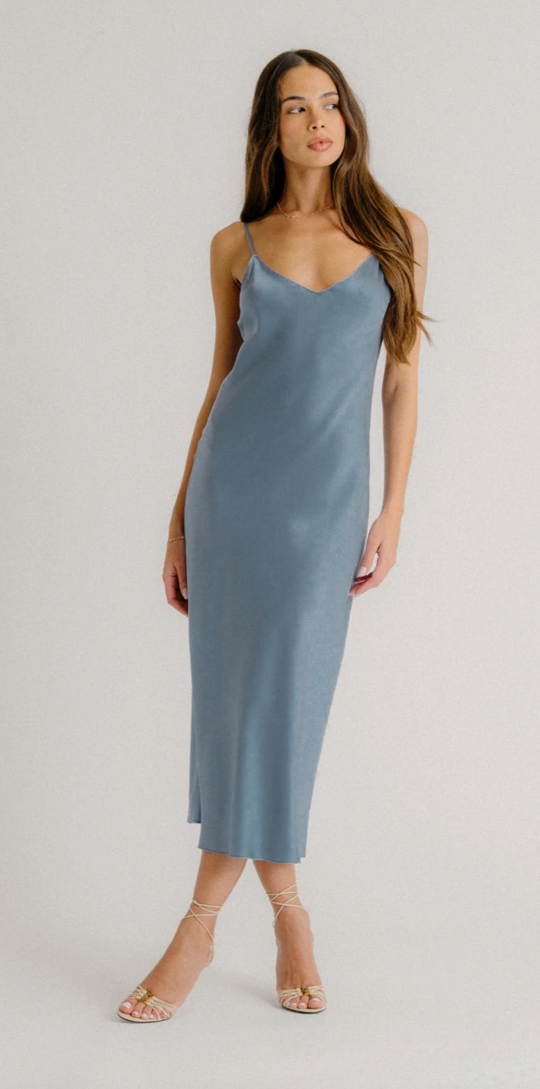 Taylor Silk Dress - Smoky Blue