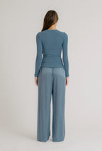 Brynn Pull On Silk Pant - Smoky Blue