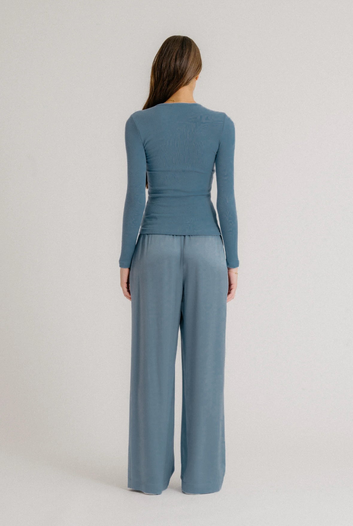 Brynn Pull On Silk Pant - Smoky Blue