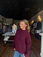 Scarlett Mock Neck Drop Shoulder Sweater - Bordeaux