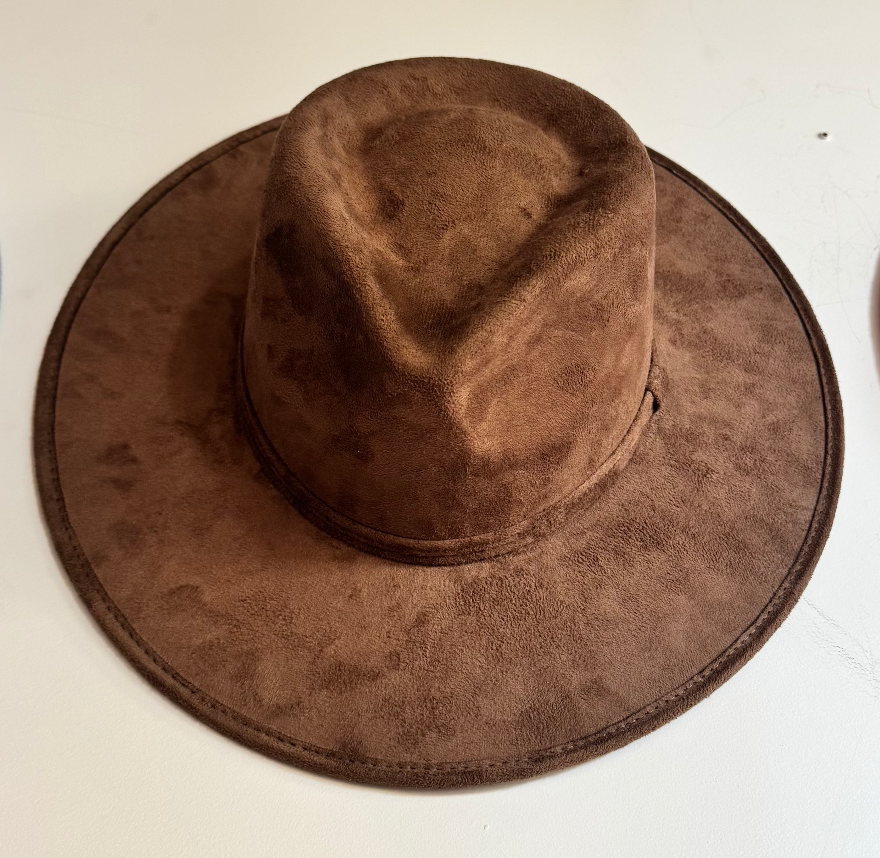 Suede Flat Brim Hat- Dark Brown