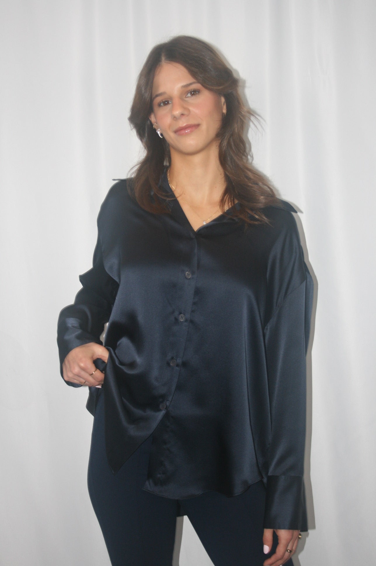 Benton Slouchy LS Button Down - Midnight Navy