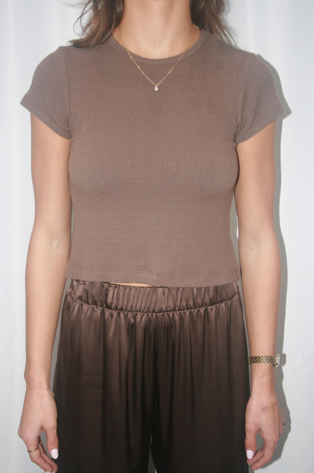 Yael Cropped Baby Tee - Swiss Brown