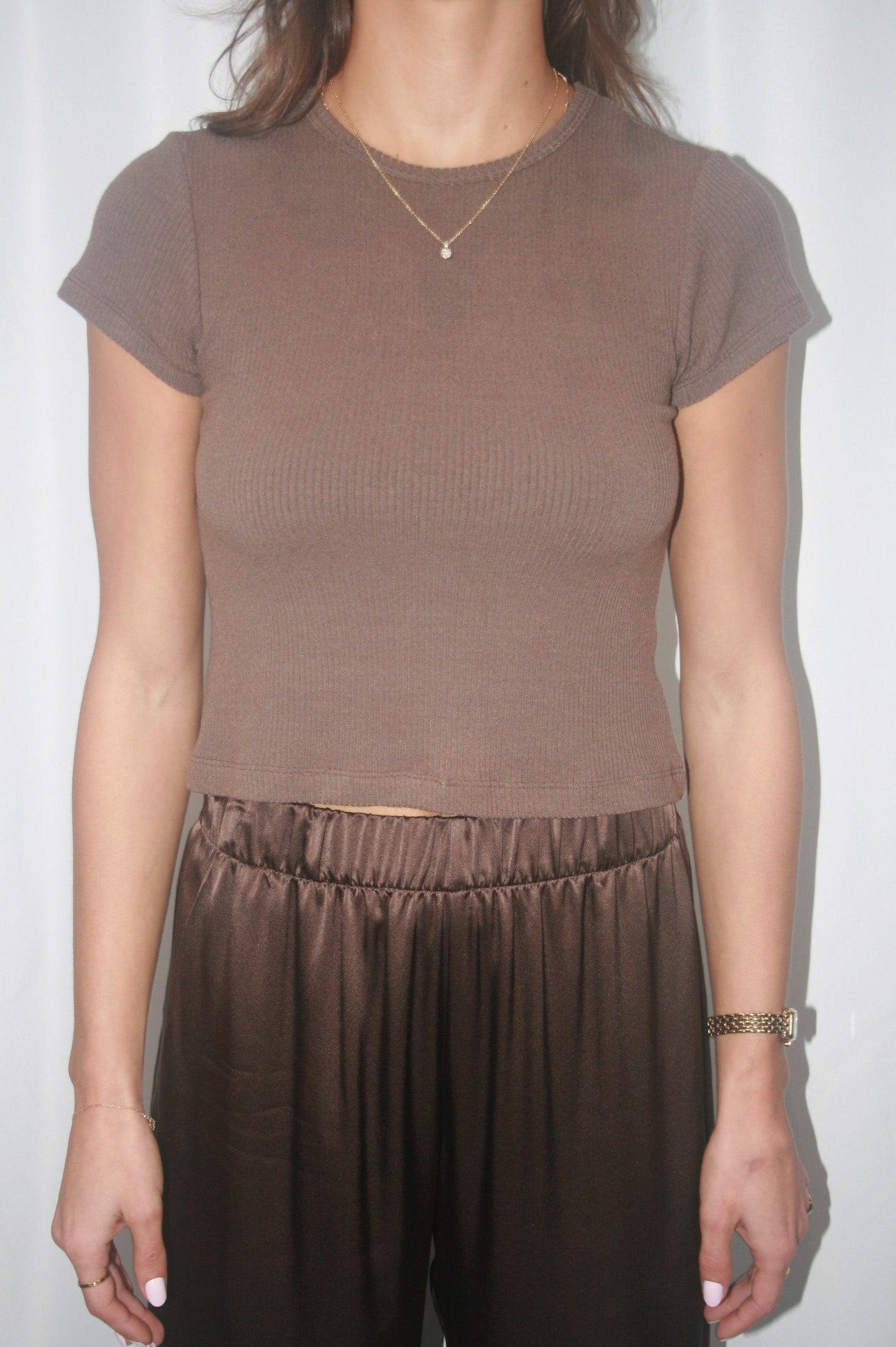Yael Cropped Baby Tee - Swiss Brown