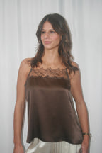Haya Lace Trim Silk Cami - Swiss Brown