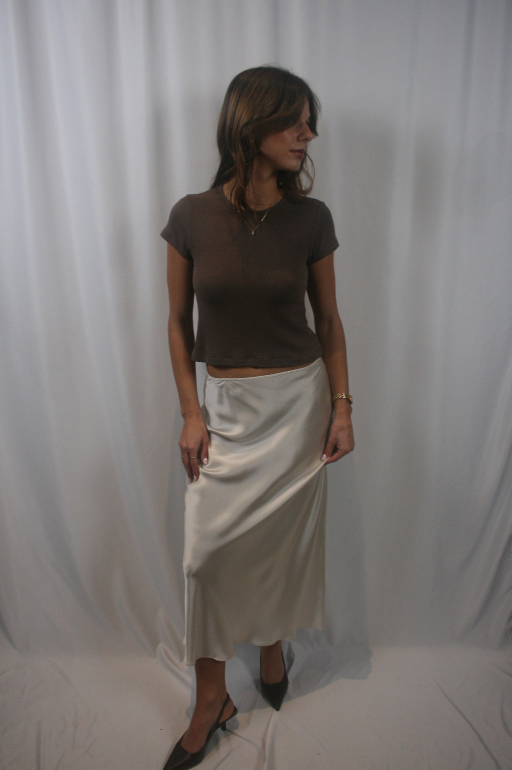 Miranda Scallop Silk Skirt - Gardenia