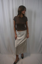 Miranda Scallop Silk Skirt - Gardenia
