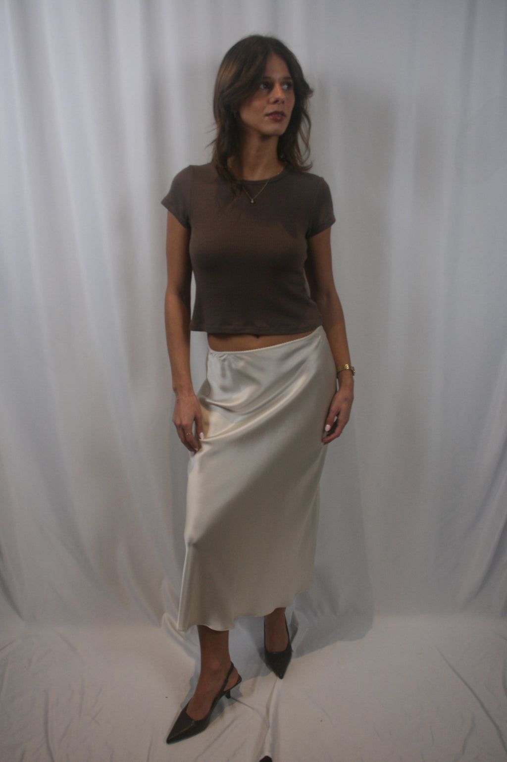 Miranda Scallop Silk Skirt - Gardenia