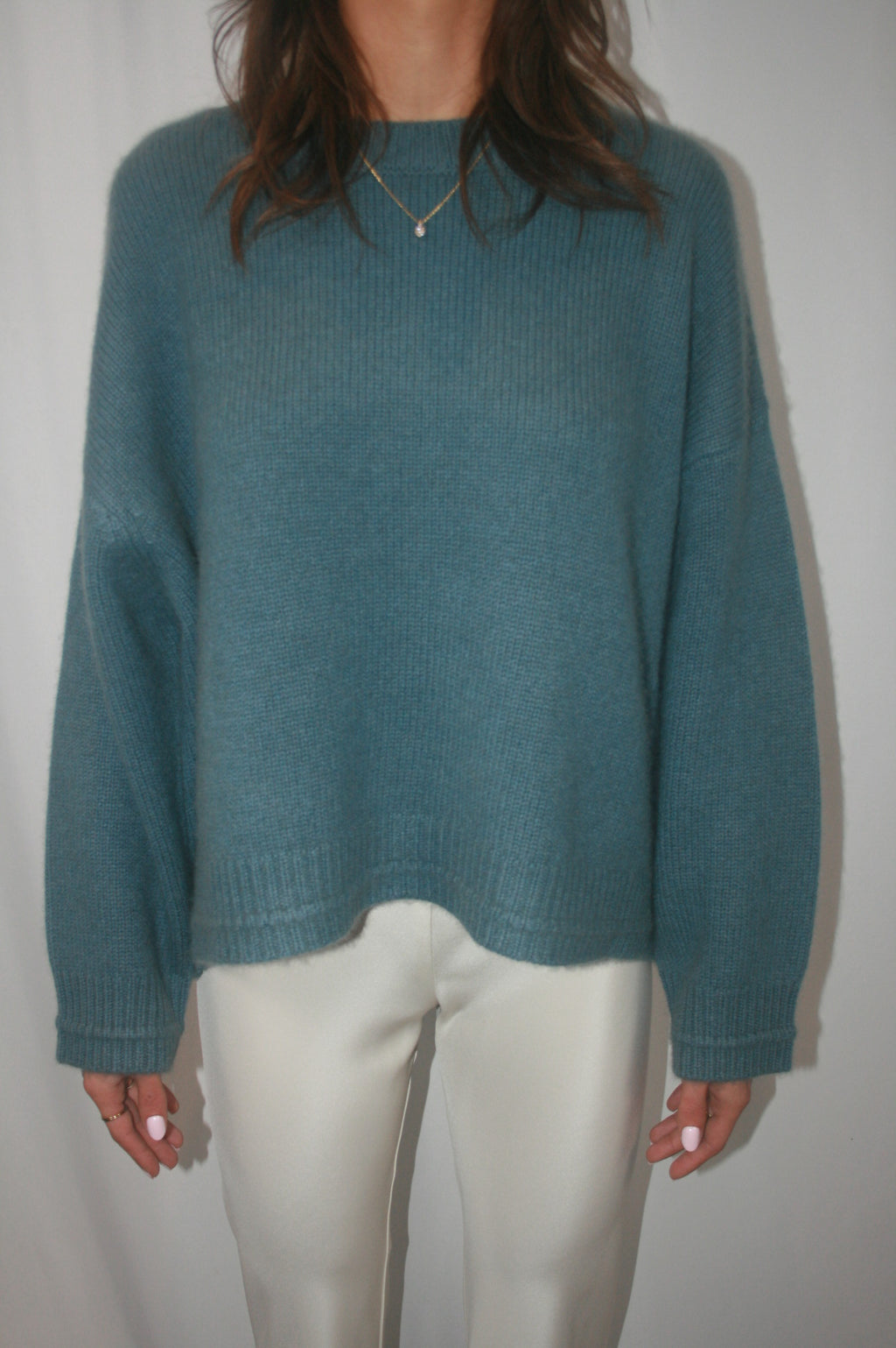 Alston Boyfriend Cashmere Crewneck - Smoky Blue