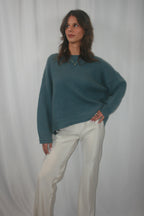 Alston Boyfriend Cashmere Crewneck - Smoky Blue