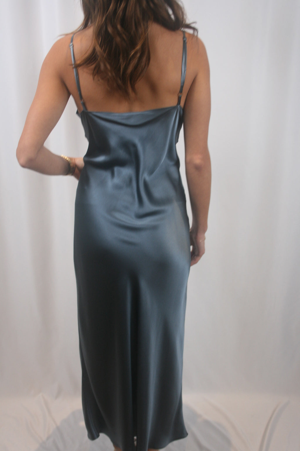 Miranda Scallop Silk Skirt - Smoky Blue