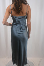Miranda Scallop Silk Skirt - Smoky Blue