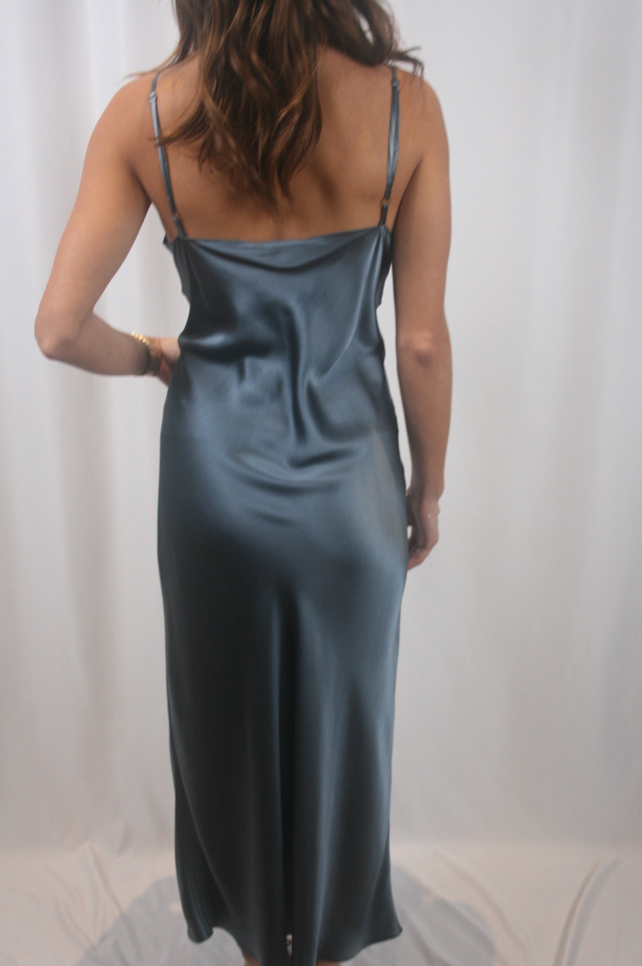 Miranda Scallop Silk Skirt - Smoky Blue