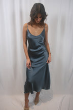 Miranda Scallop Silk Skirt - Smoky Blue