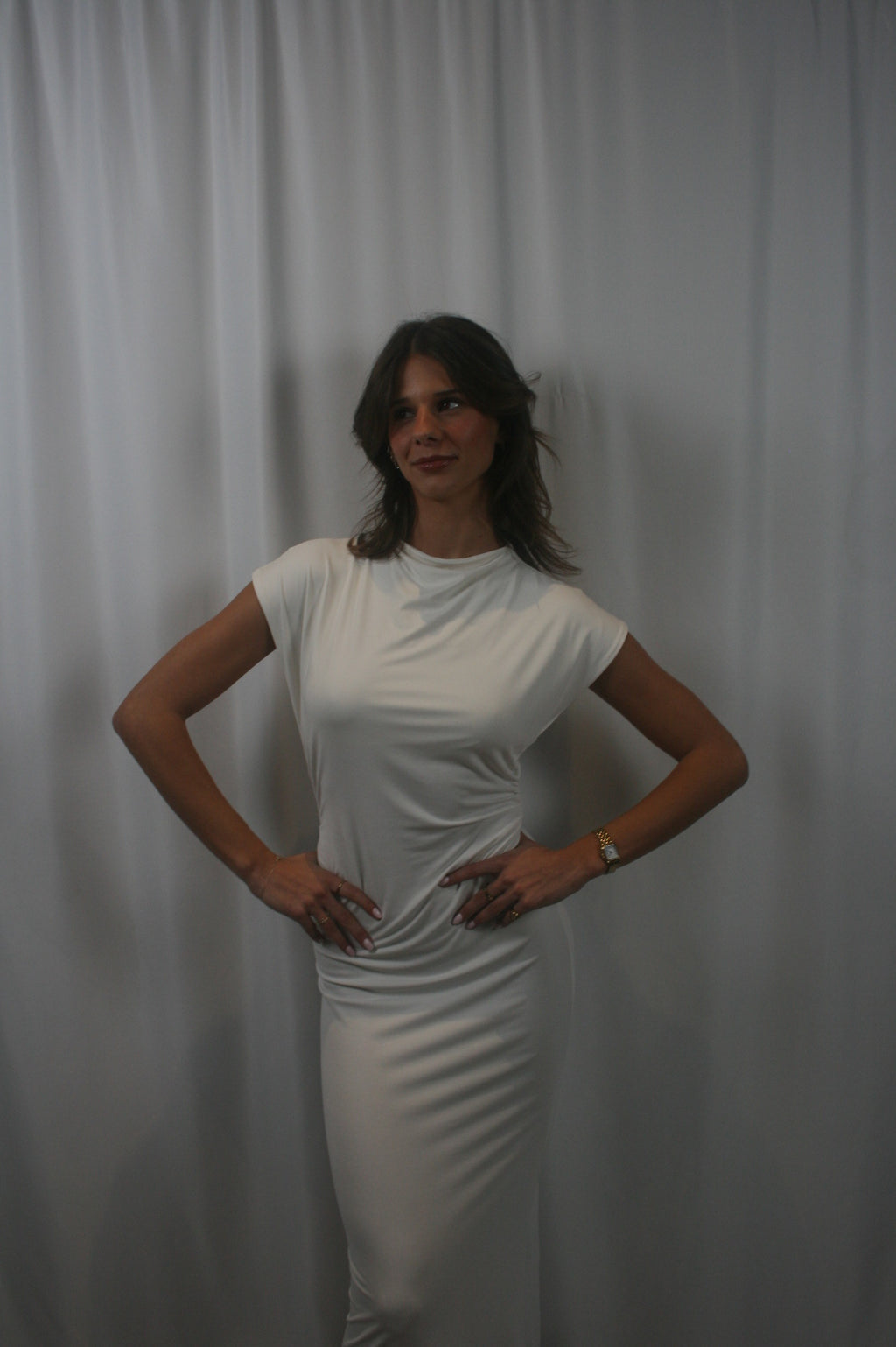 Mesa Mock Neck Dress - Gardenia