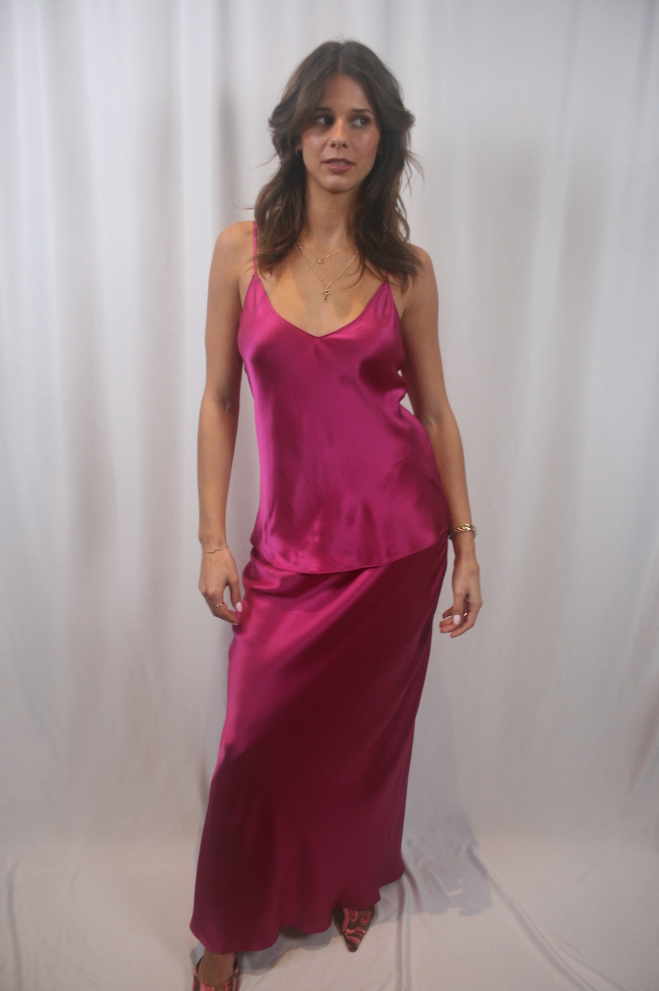 Grace Scallop Silk Skirt - Magenta