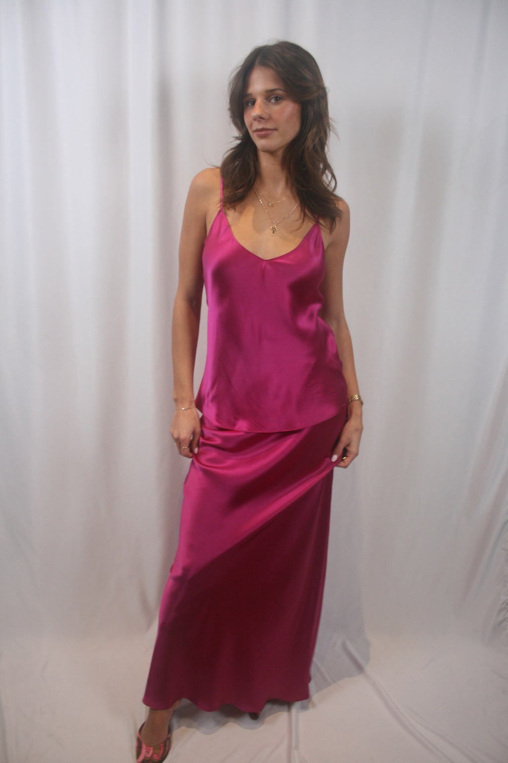 Grace Scallop Silk Skirt - Magenta