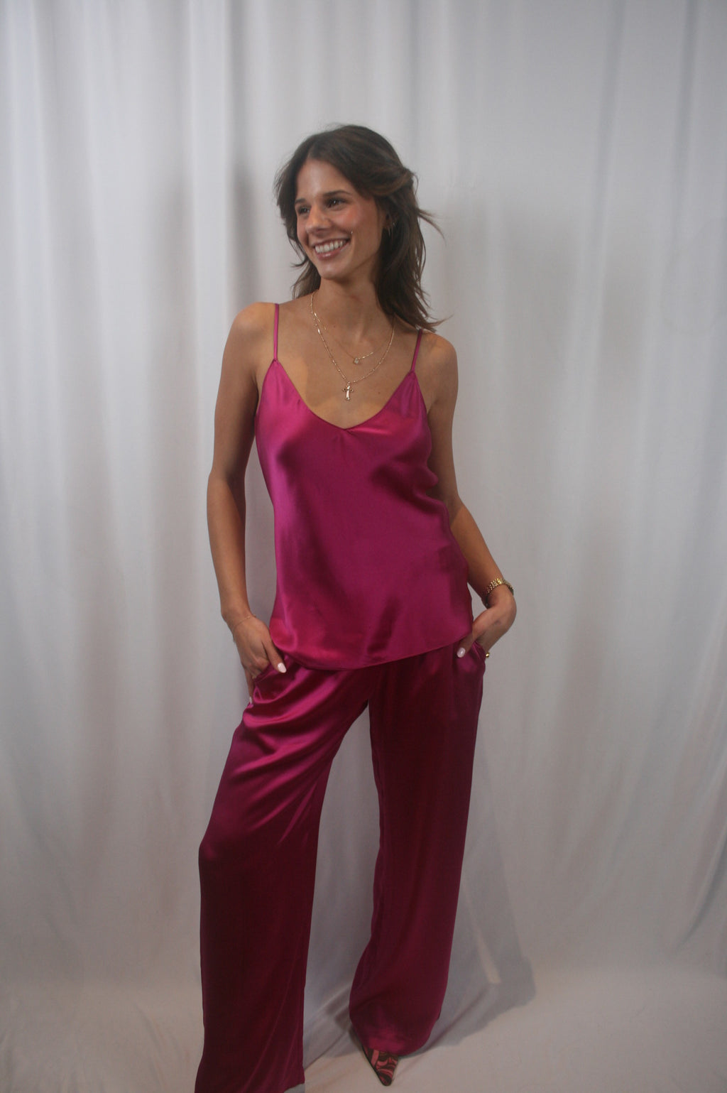 Brynn Pull On Silk Pant - Magenta