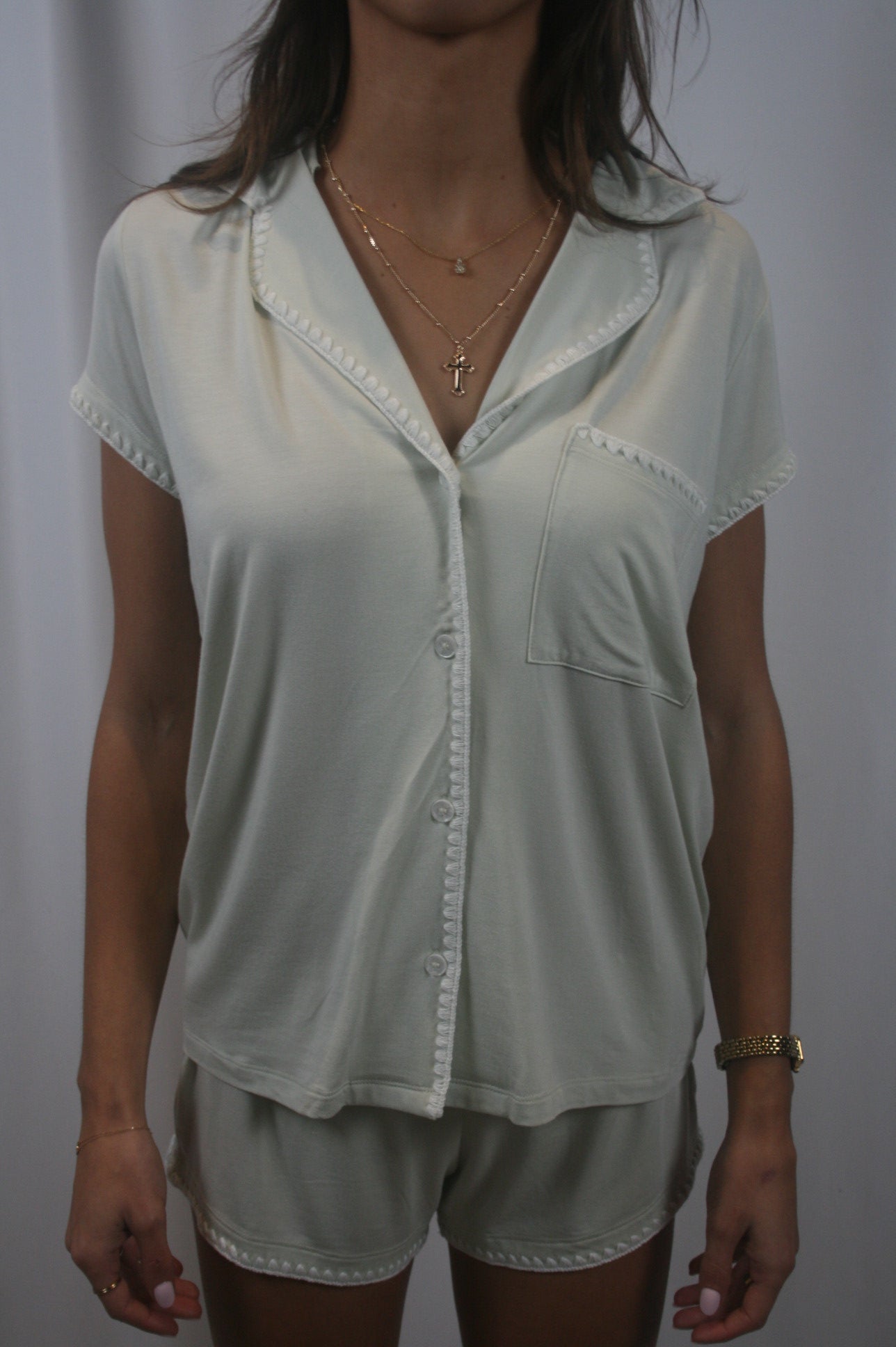 Frida Shortie PJ Set - Mint Cream/Ivory