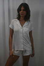 Gisele Shortie PJ Set - White/Ice Blue