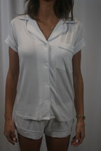 Gisele Shortie PJ Set - White/Ice Blue