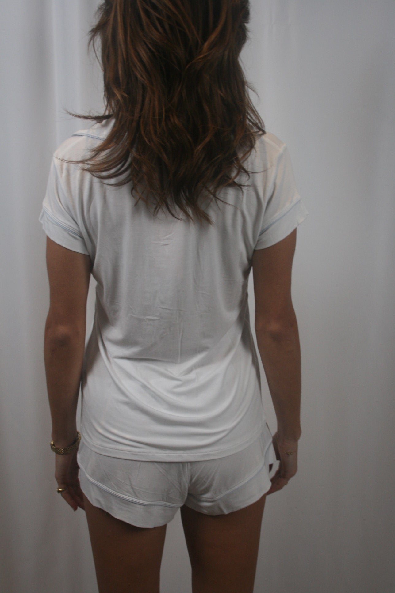 Gisele Shortie PJ Set - White/Ice Blue