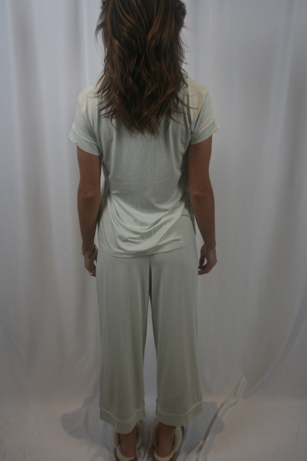 Gisele Cropped Pant Set - Mint Cream/Ivy