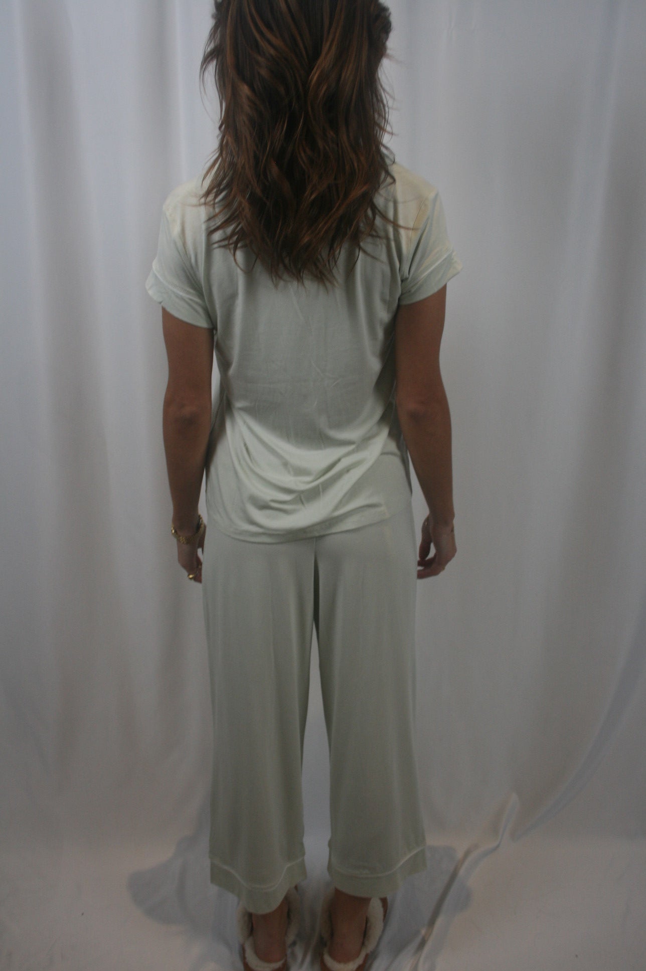 Gisele Cropped Pant Set - Mint Cream/Ivy