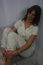 Gisele Cropped Pant Set - Mint Cream/Ivy