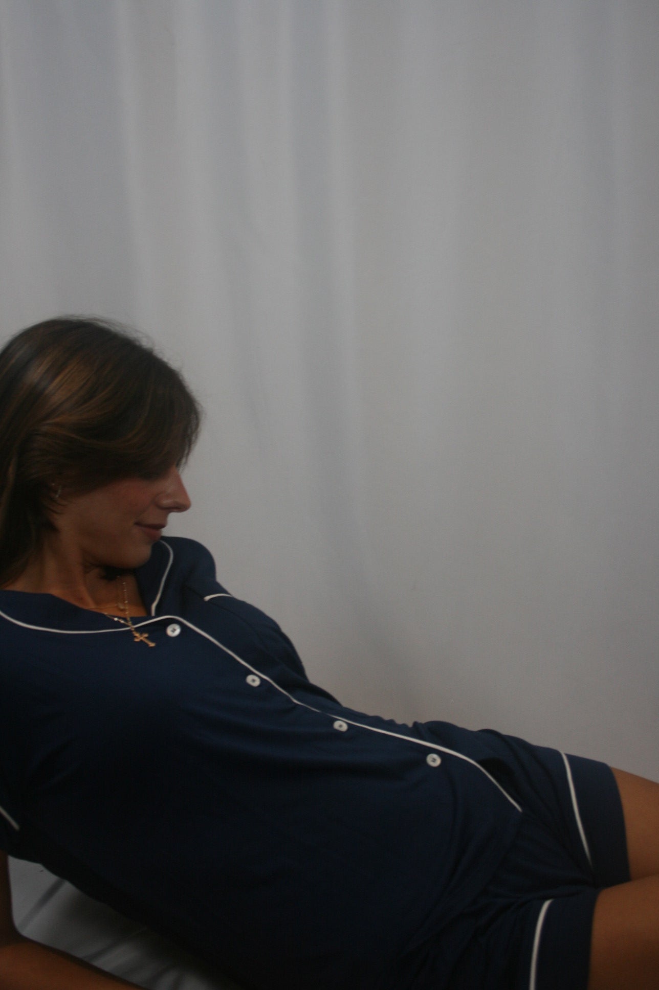 Gisele Shortie PJ Set - Navy/Ivory