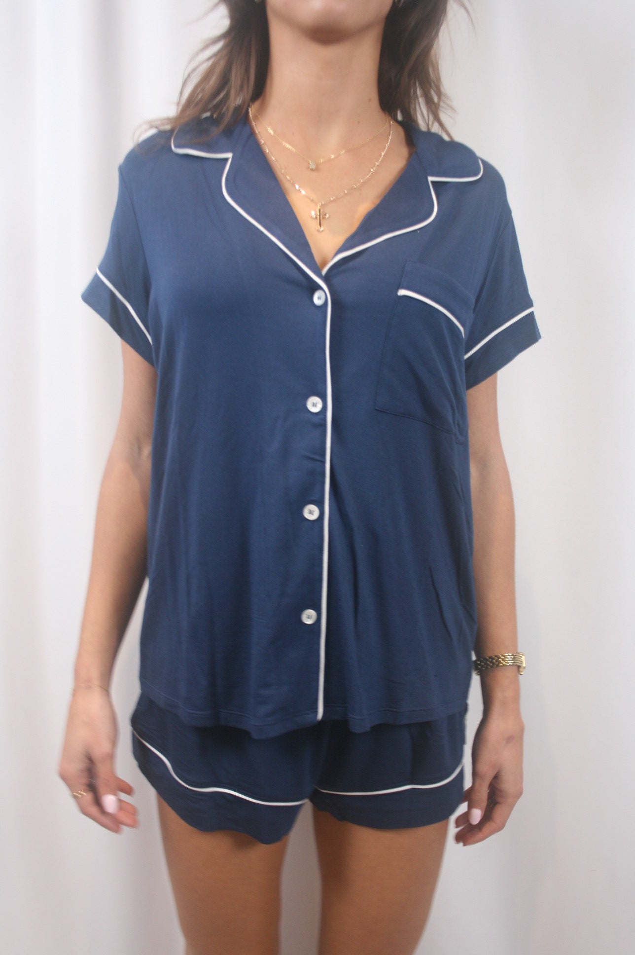 Gisele Shortie PJ Set - Navy/Ivory