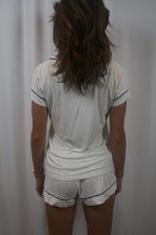Gisele Shortie PJ Set - Ivory/Navy