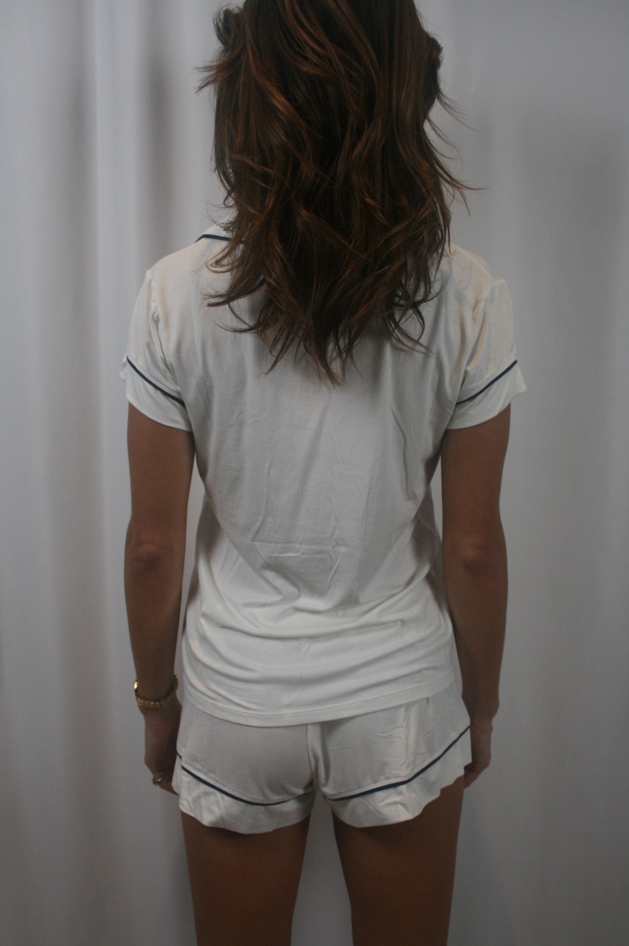 Gisele Shortie PJ Set - Ivory/Navy