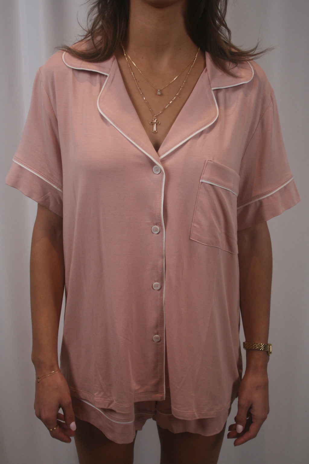 Gisele Relaxed Short PJ Set - Velvet Pink/Ivory