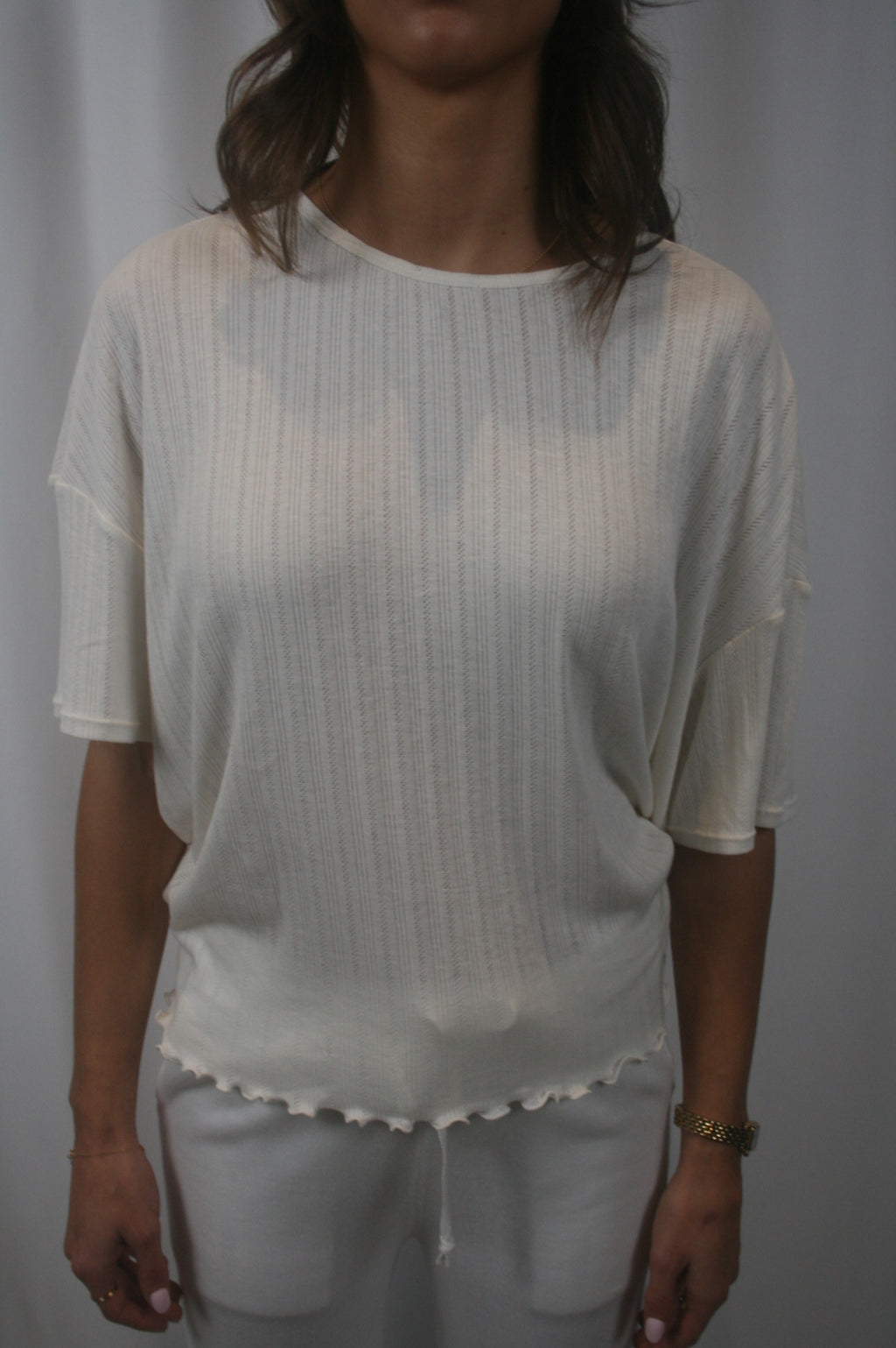 Pointelle Short Sleeve Tee - Ivory