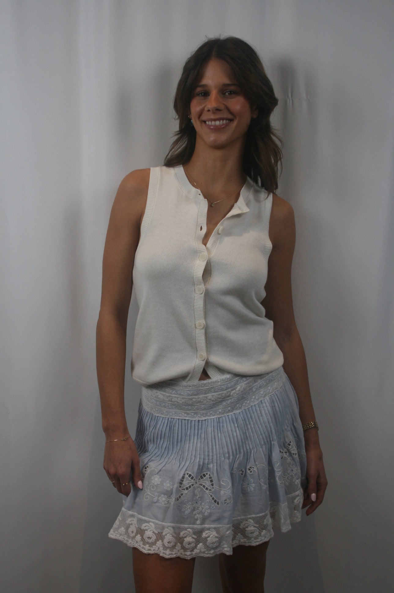 Mia Button Tank - Gardenia