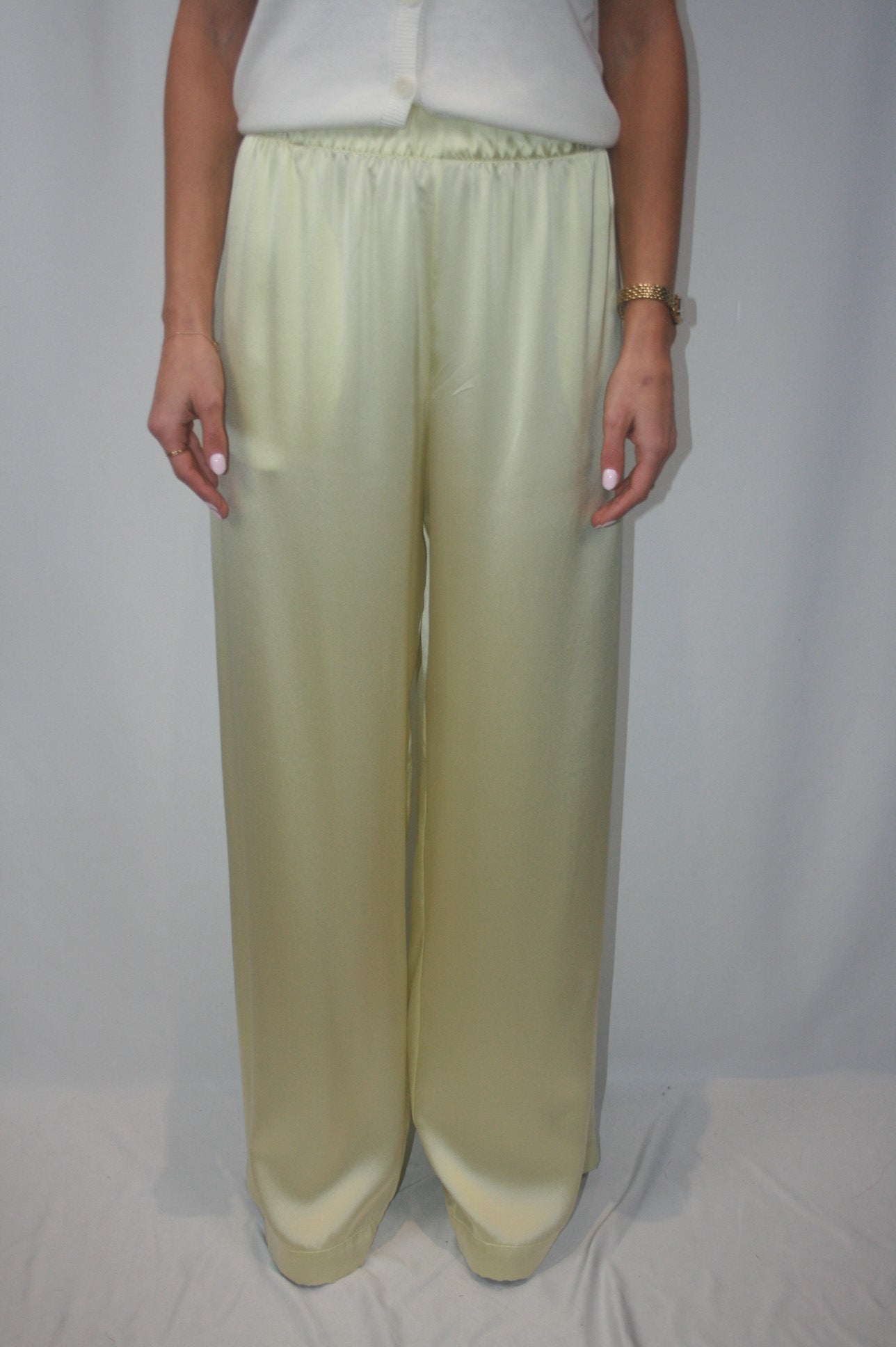 Brynn Pull On Silk Pant - Pale Citron
