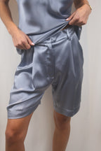 Emerson High Rise Silk Shorts - Dusty Periwinkle