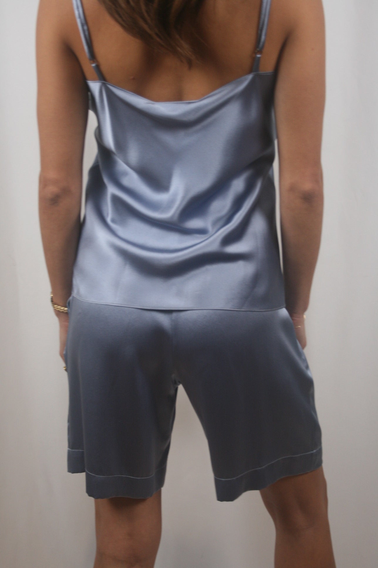 Emerson High Rise Silk Shorts - Dusty Periwinkle