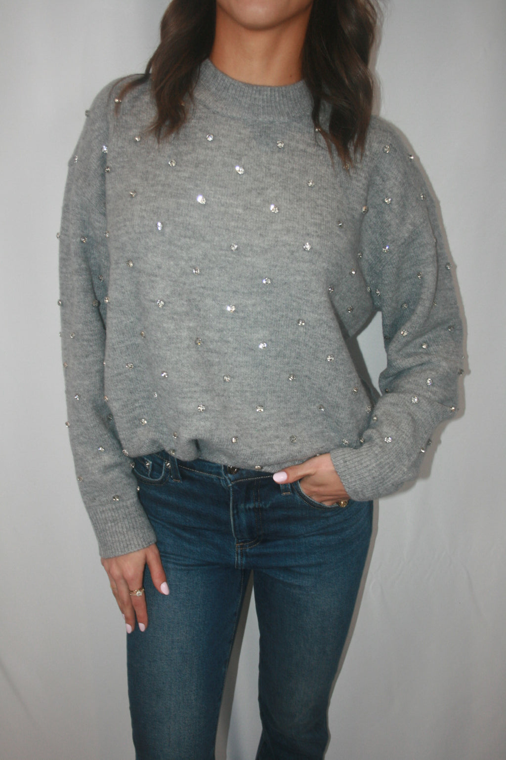 Aura Relaxed Crew Neck Sweater - Charcoal Diamonte